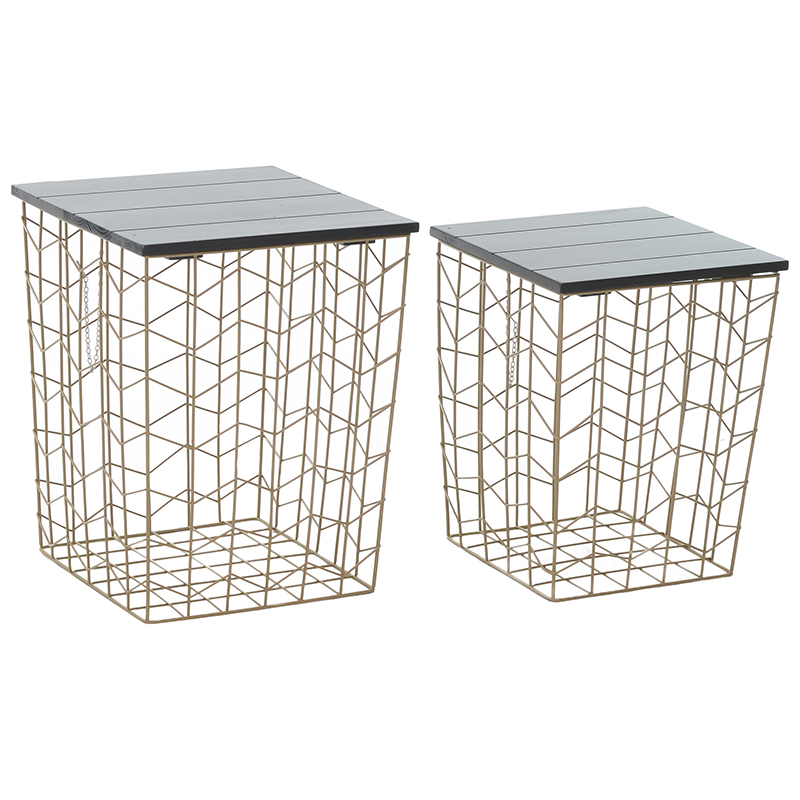 Комплект из приставных столов Wire Basket Side Table Золотой Черный Комплект из приставных столов Wire Basket Side Table Золотой Черный в Кирове | Loft Concept