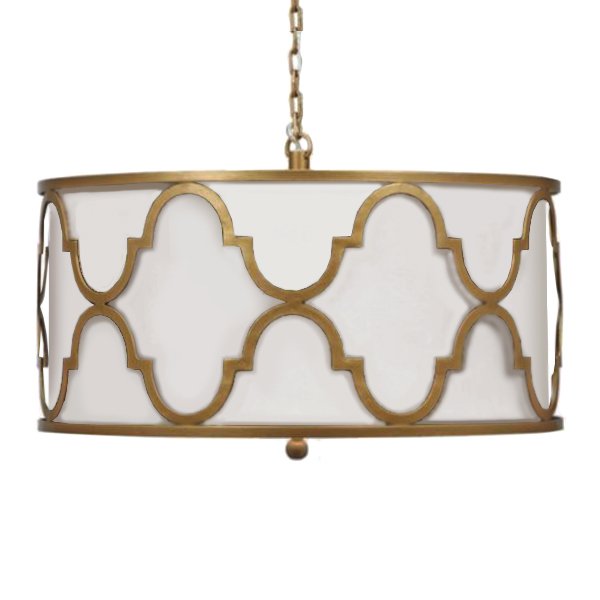 Люстра White Shade Gold Quatrefoil Overlay Drum Pendant Люстра White Shade Gold Quatrefoil Overlay Drum Pendant в Кирове | Loft Concept