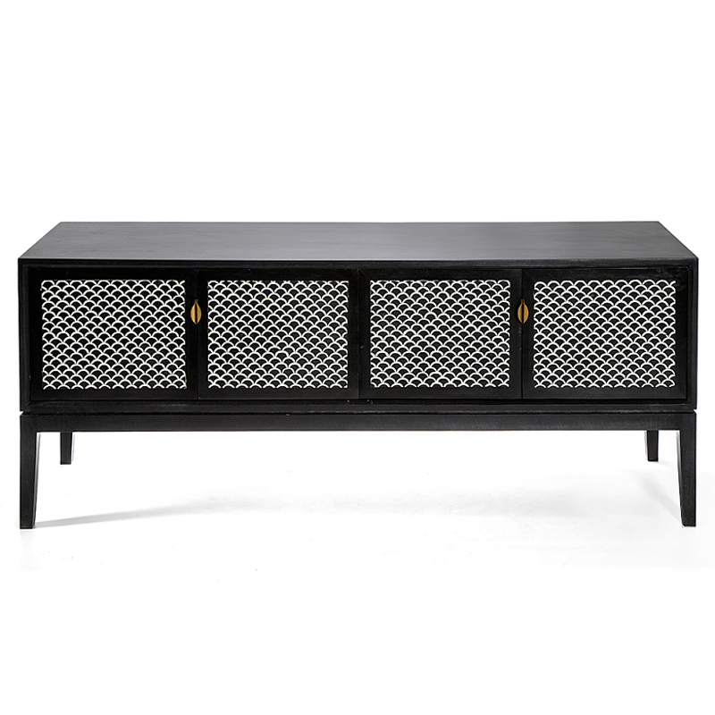 Буфет в гостиную с инкрустацией Bone Inlay sideboard - 4 doors Черный Белый в Кирове | Loft Concept 