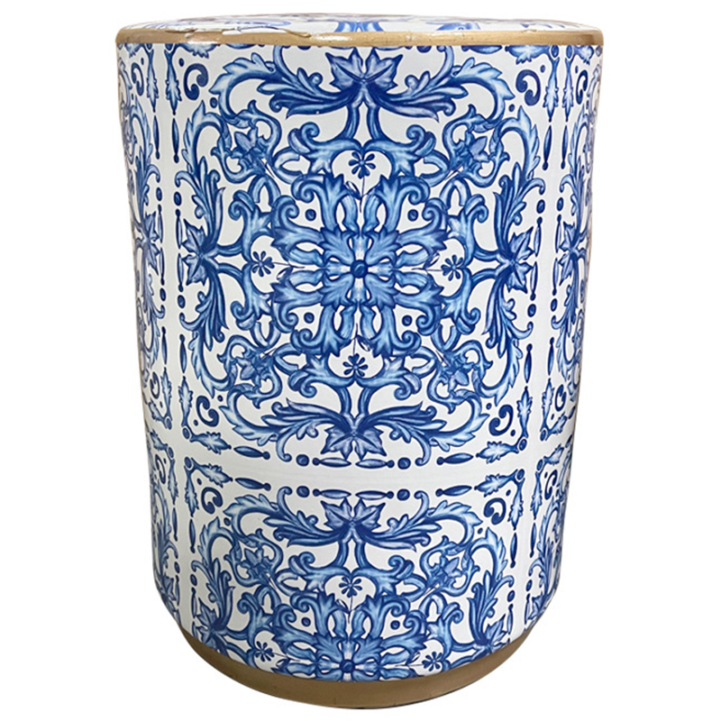 Керамический табурет Oriental Blue and White Ornament Ceramic Stool Белый Синий Золотой Керамический табурет Oriental Blue and White Ornament Ceramic Stool Белый Синий Золотой в Кирове | Loft Concept