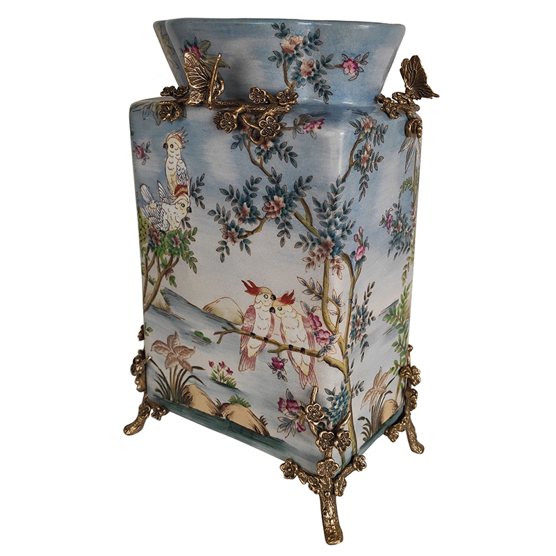 Ваза Blue Rectangular Vase Parrots Бронза Мульти Голубой Ваза Blue Rectangular Vase Parrots Бронза Мульти Голубой в Кирове | Loft Concept