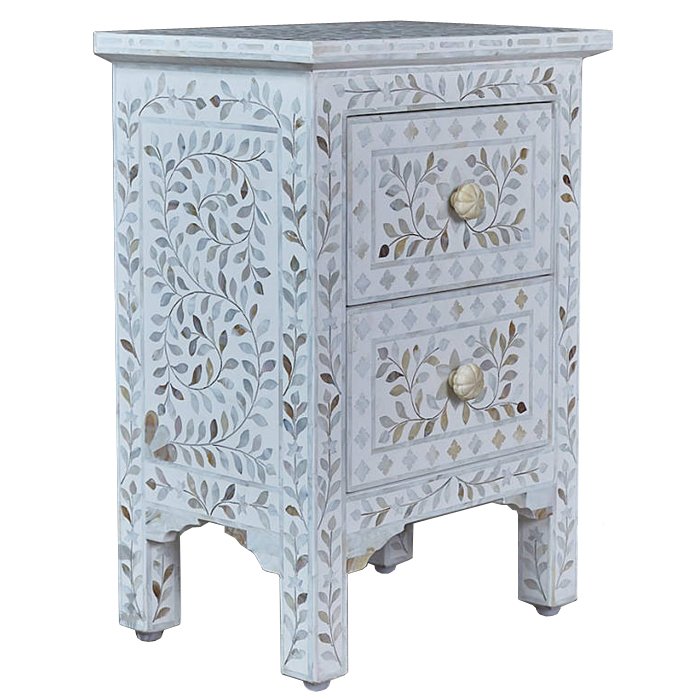 Тумба инкрустация перламутром Inlaid Bone White c 2 ящиками Белый Голубой пастельный Тумба инкрустация перламутром Inlaid Bone White c 2 ящиками Белый Голубой пастельный в Кирове | Loft Concept