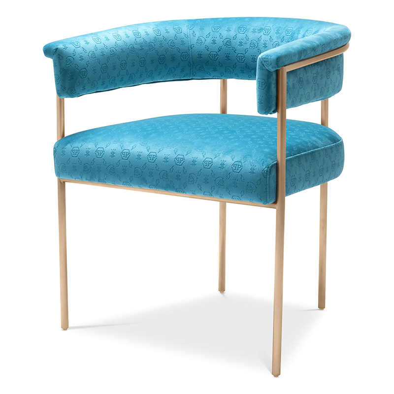 Стул Philipp Plein Dining Chair Monogram Голубой Голубой Золотой Стул Philipp Plein Dining Chair Monogram Голубой Голубой Золотой в Кирове | Loft Concept
