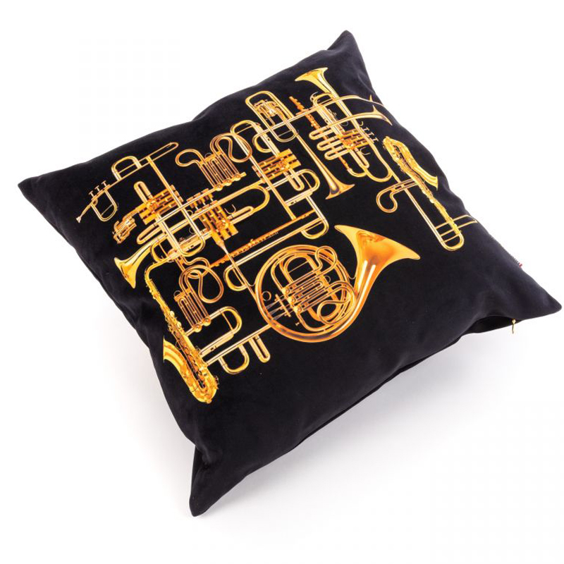 Подушка Seletti Cushion Trumpets Черный Золотой Подушка Seletti Cushion Trumpets Черный Золотой в Кирове | Loft Concept
