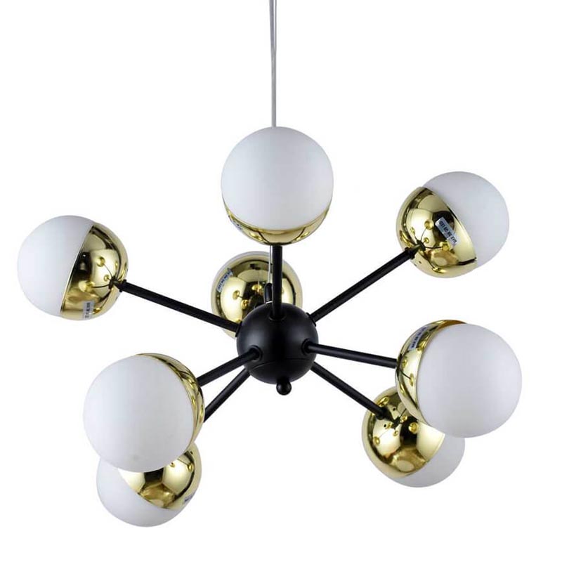 Люстра Sputnik White and Gold Globe Chandelier 8 Черный Золотой Белый Люстра Sputnik White and Gold Globe Chandelier 8 Черный Золотой Белый в Кирове | Loft Concept
