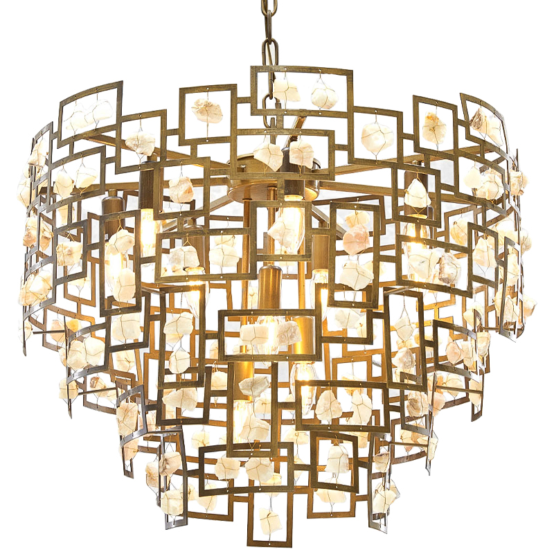 Люстра металлическая с подвесками из камня Maze Stones Chandelier 52 Латунь Бежевый Люстра металлическая с подвесками из камня Maze Stones Chandelier 52 Латунь Бежевый в Кирове | Loft Concept