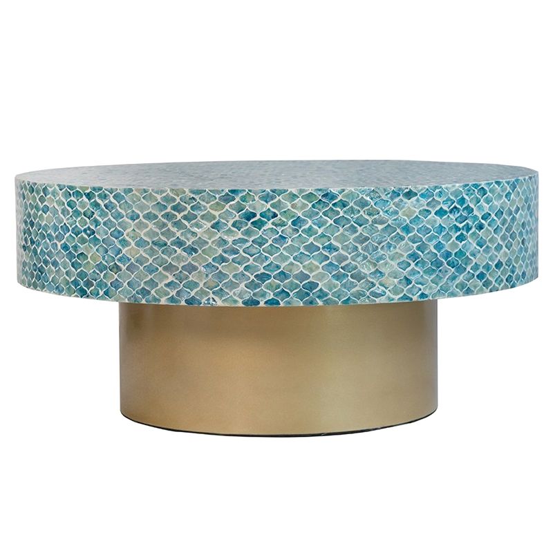 Стол Кофейный Bone Inlay Blue с мозаичным рисунком из раковин устриц Голубой Стол Кофейный Bone Inlay Blue с мозаичным рисунком из раковин устриц Голубой в Кирове | Loft Concept