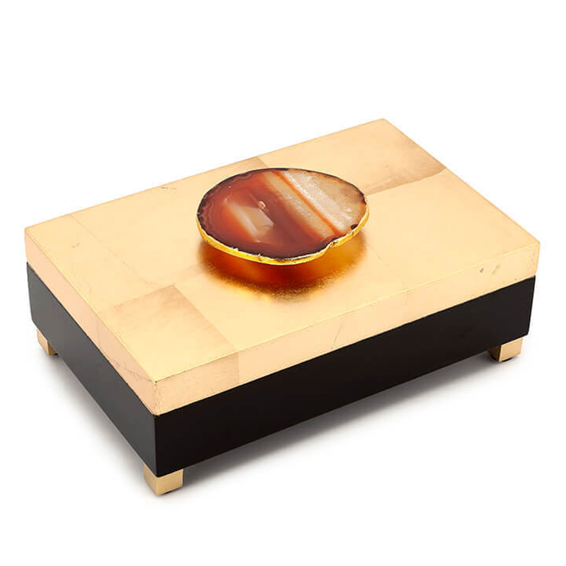 Шкатулка BOX KRIZIA gold with agate Черный Глянцевое золото Коричневый Шкатулка BOX KRIZIA gold with agate Черный Глянцевое золото Коричневый в Кирове | Loft Concept