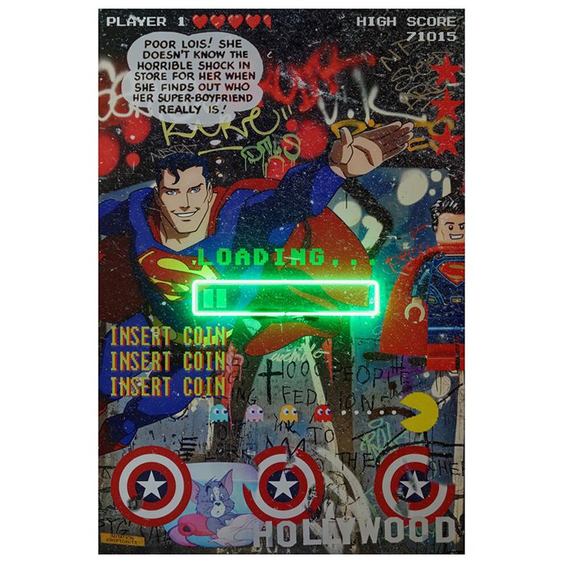 Дизайнерский Неоновый Постер Супермен Superman Loading Мульти Дизайнерский Неоновый Постер Супермен Superman Loading Мульти в Кирове | Loft Concept
