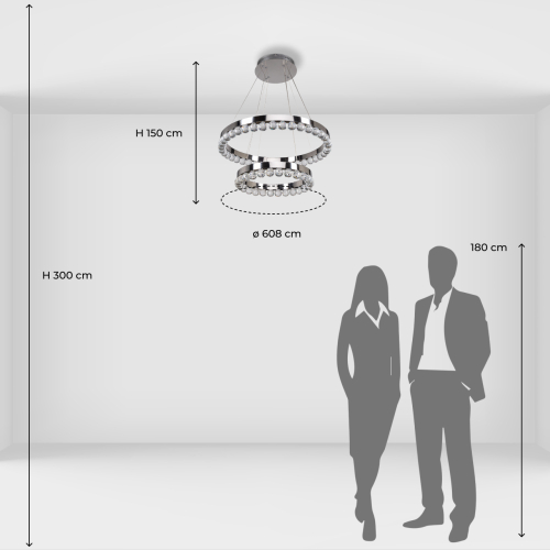 Люстра с двумя кольцами цвета хром и прозрачными хрустальными шарами по периметру Sacramento Transparent Balls Chandelier в Кирове