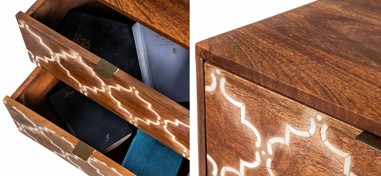 Тумба из натурального дерева Bone Inlay - фото