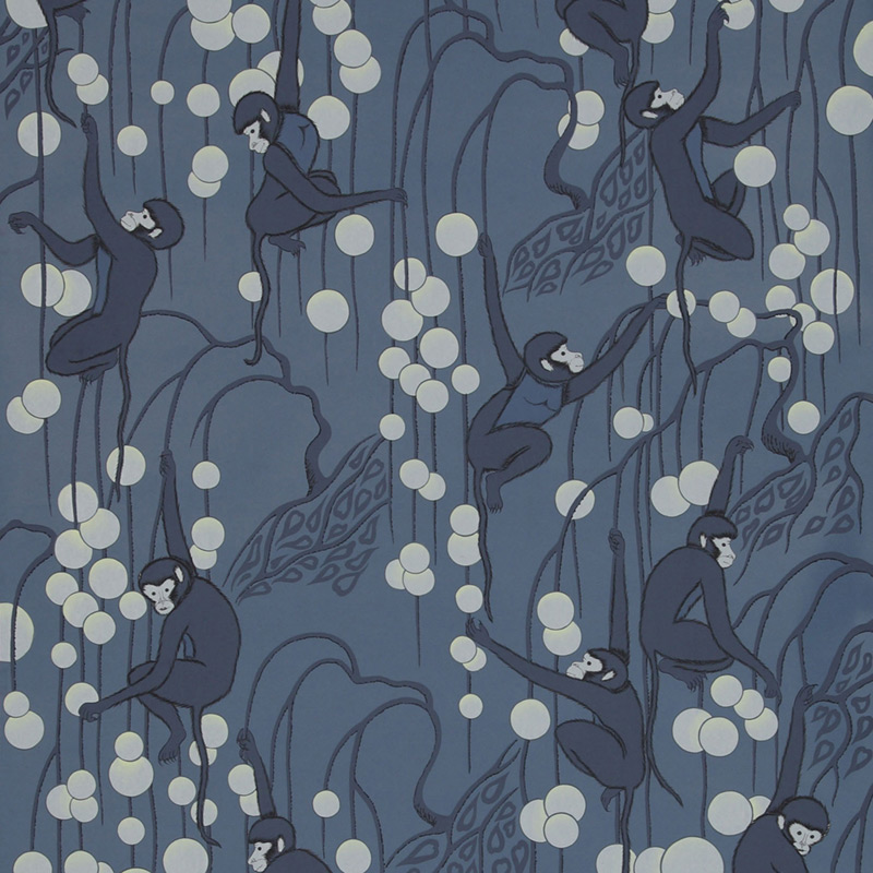 Обои ручная роспись Deco Monkeys Parisian Blue on dyed paper Обои ручная роспись Deco Monkeys Parisian Blue on dyed paper в Кирове | Loft Concept