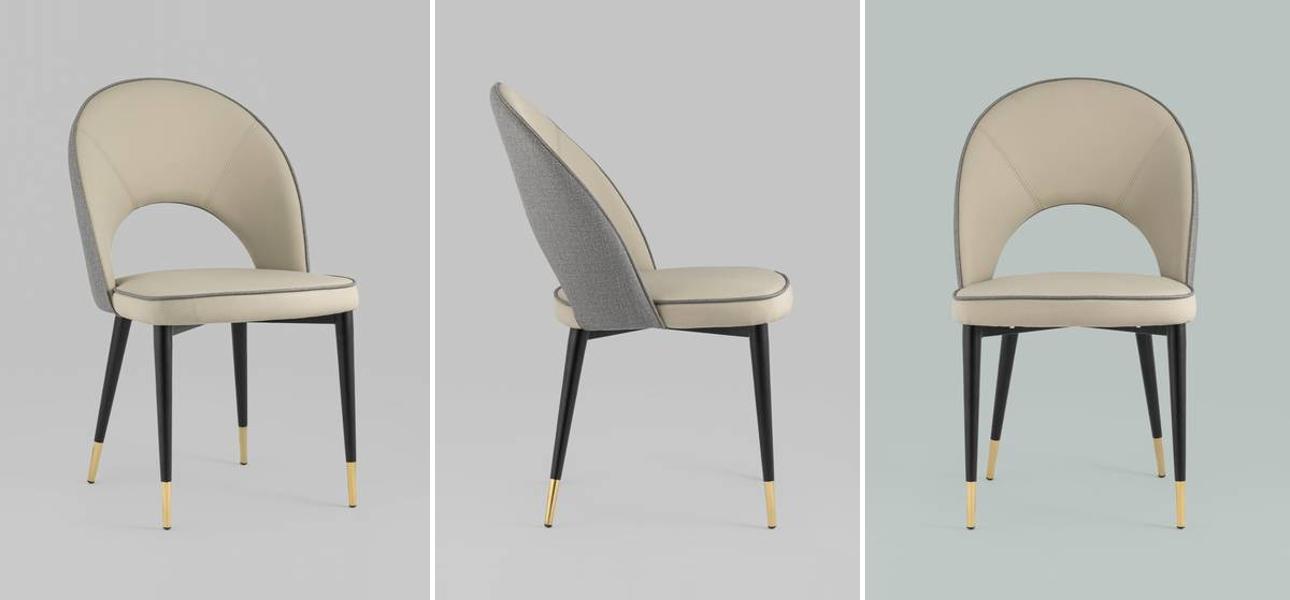 Стул Sebasin Chair Молочная Экокожа Серая Ткань - фото