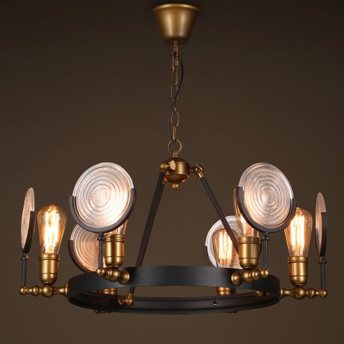 Люстра GASLIGHT LENS Chandelier 6 Черный Люстра GASLIGHT LENS Chandelier 6 Черный в Кирове | Loft Concept