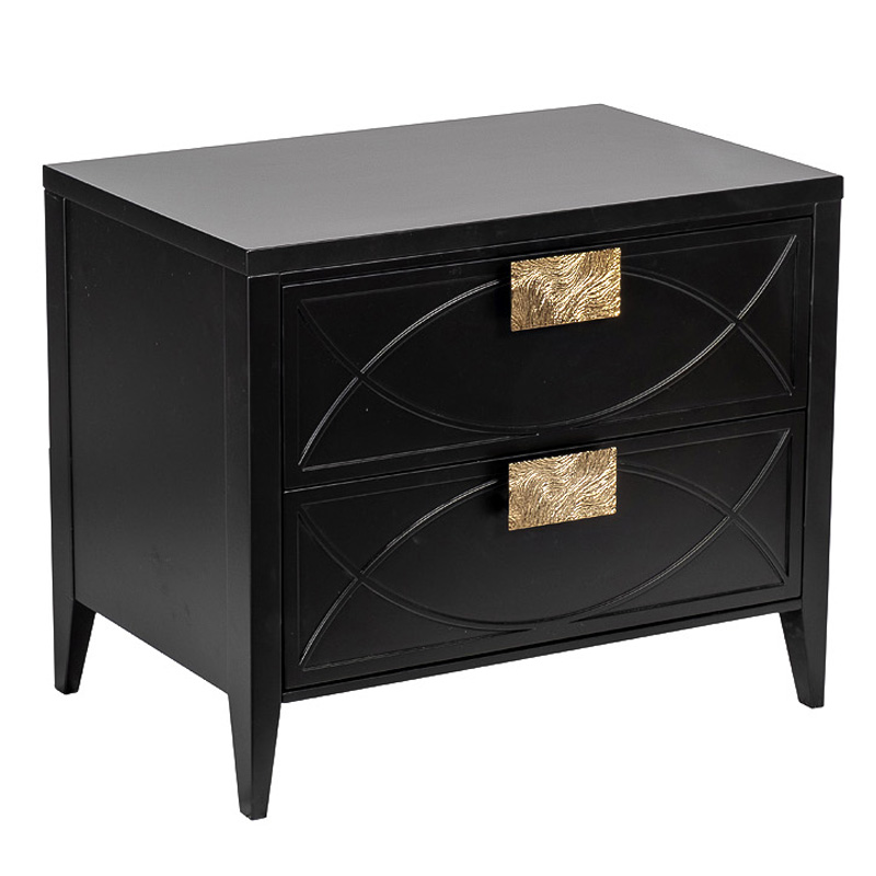 Тумба с 2-мя ящиками Amelie Black Nightstand Черная Черный Золотой Тумба с 2-мя ящиками Amelie Black Nightstand Черная Черный Золотой в Кирове | Loft Concept