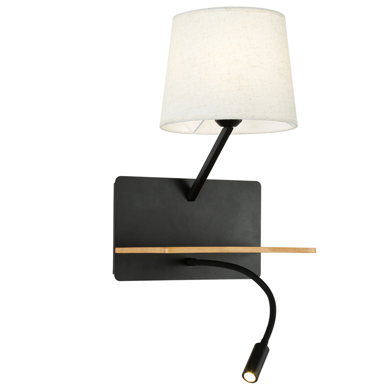 Бра с абажуром и гибким спотом Trumpet Wall Black USB Белый Коричневый Черный Бра с абажуром и гибким спотом Trumpet Wall Black USB Белый Коричневый Черный в Кирове | Loft Concept