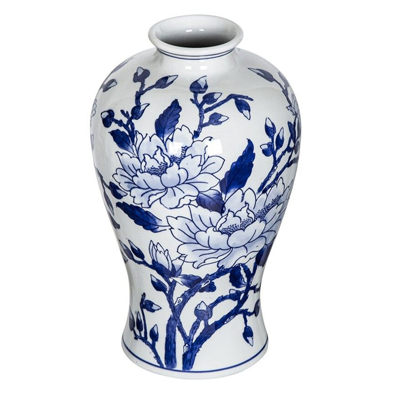 Ваза с бело-синей росписью и изображением цветов Blue & White Ornament Белый Синий в Кирове | Loft Concept 