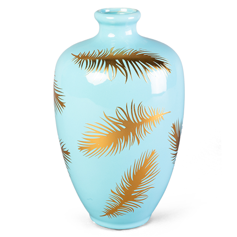 Ваза Gold feathers on blue Vase 25 Голубой Глянцевое золото Ваза Gold feathers on blue Vase 25 Голубой Глянцевое золото в Кирове | Loft Concept