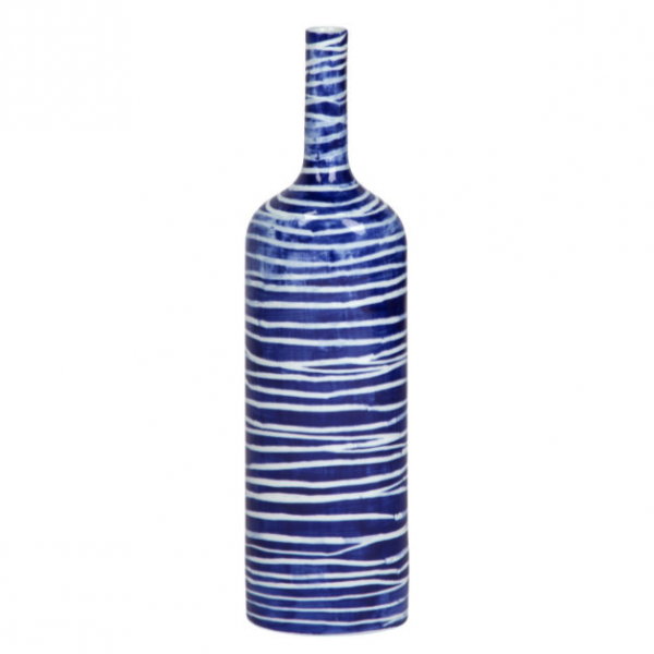 Ваза blue & white ornament Striped Bottle Синий Белый Ваза blue & white ornament Striped Bottle Синий Белый в Кирове | Loft Concept