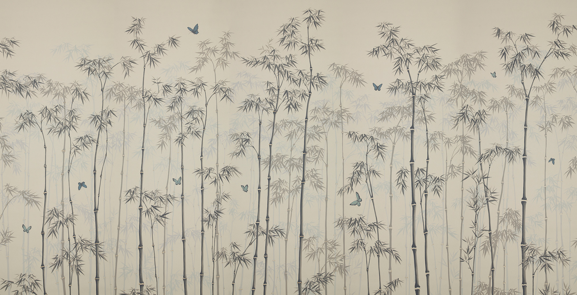 Обои ручная роспись Distant Bamboo Special Colourway on white dyed paper Обои ручная роспись Distant Bamboo Special Colourway on white dyed paper - постер Loft-Concept в Кирове