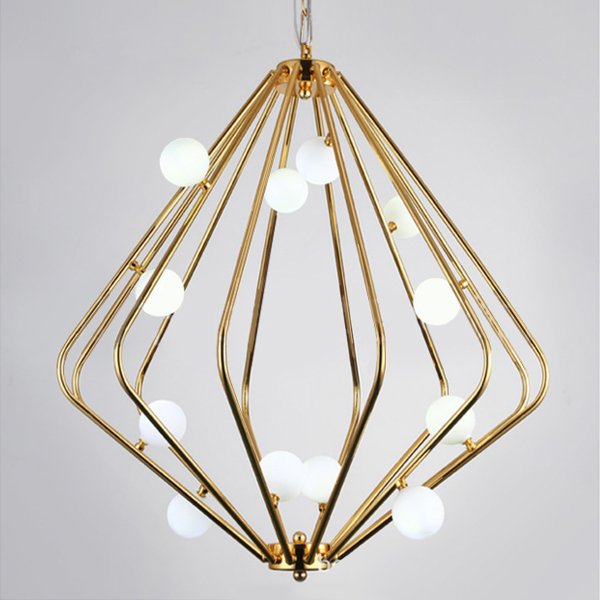 Люстра Cage with white balls Chandelier Золотой Прозрачный белый Люстра Cage with white balls Chandelier Золотой Прозрачный белый в Кирове | Loft Concept