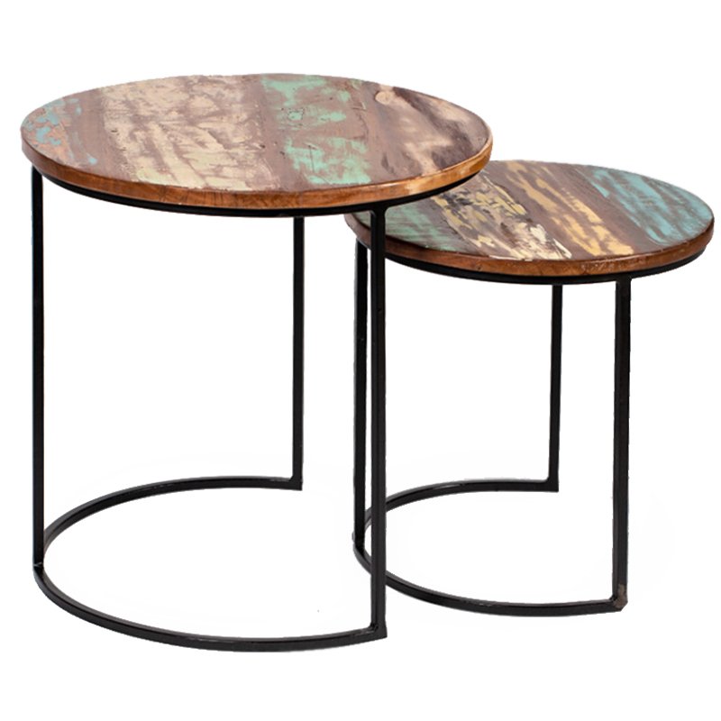 Набор приставных столиков Antique Wood Side Table Коричневый винтаж Черный Набор приставных столиков Antique Wood Side Table Коричневый винтаж Черный в Кирове | Loft Concept