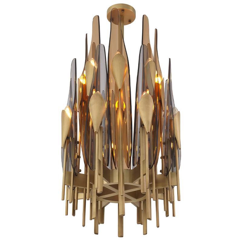 Люстра Eichholtz Chandelier Sky Vertical Латунь Стекло Смок Янтарный Люстра Eichholtz Chandelier Sky Vertical Латунь Стекло Смок Янтарный в Кирове | Loft Concept