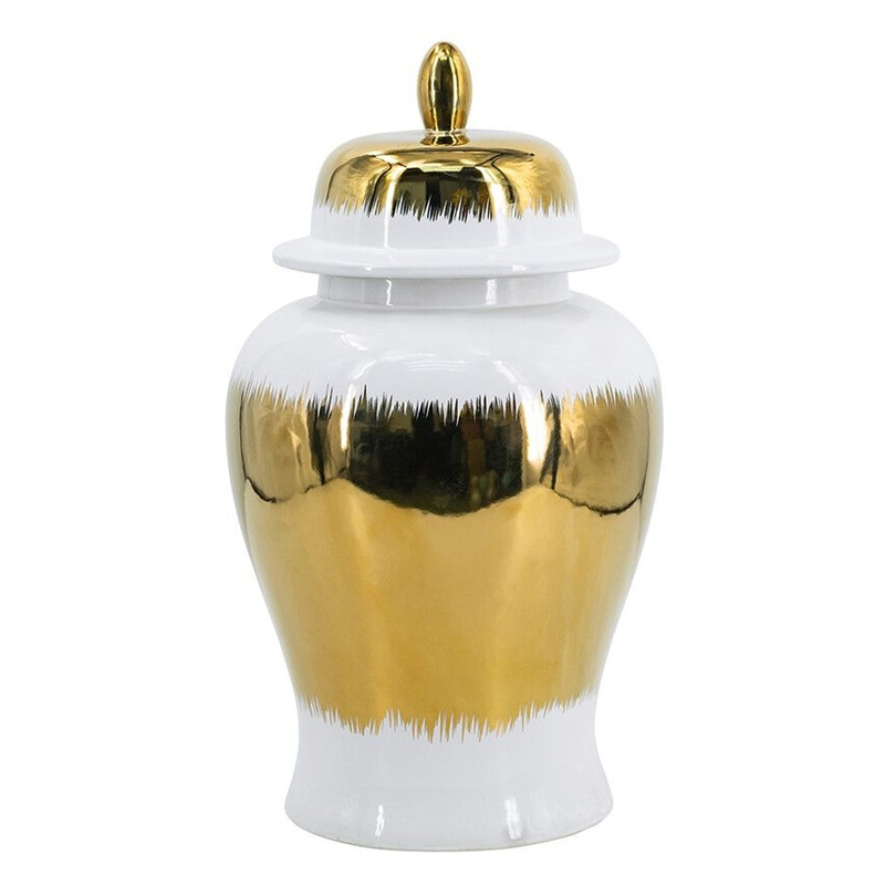 Ваза белая с крышкой и золотистыми фрагментами 46 см Chinoiserie Ceramics Белый Золотой в Кирове | Loft Concept 