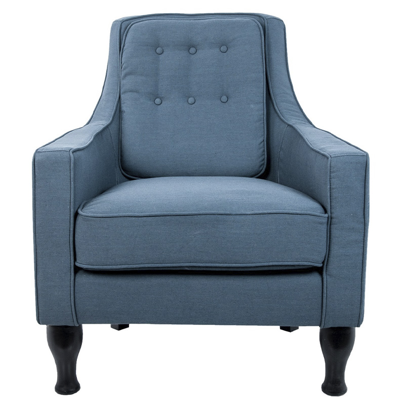 Кресло с мягкой обивкой из льна на 4-х ножках из массива березы Scarlett Armchair blue Голубой Черный в Кирове | Loft Concept 