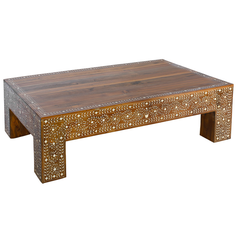 Кофейный стол Wooden Bone Inlay Coffee Table Коричневый Белый Кофейный стол Wooden Bone Inlay Coffee Table Коричневый Белый в Кирове | Loft Concept