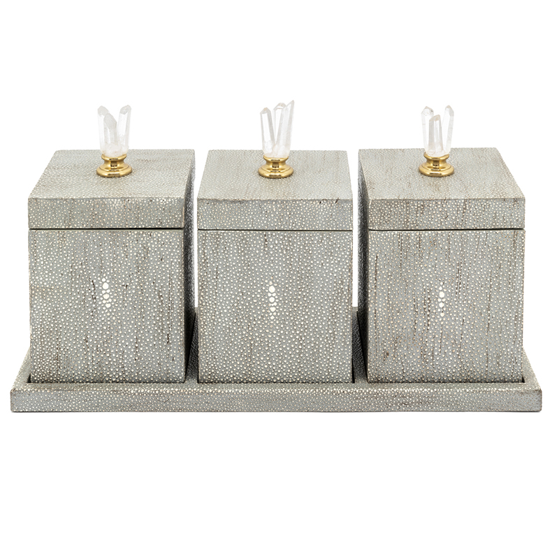 Набор шкатулок BOX KRIZIA SET3PCS Stingray Skin Светло-серый Прозрачный Латунь Набор шкатулок BOX KRIZIA SET3PCS Stingray Skin Светло-серый Прозрачный Латунь в Кирове | Loft Concept
