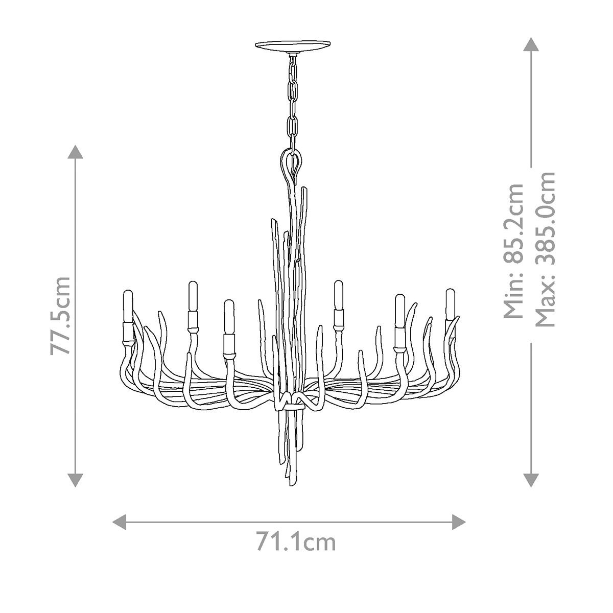 Люстра дизайнерская золотого цвета с 6-ю лампами на изогнутых рожках с текстурной поверхностью Hinkley в Кирове