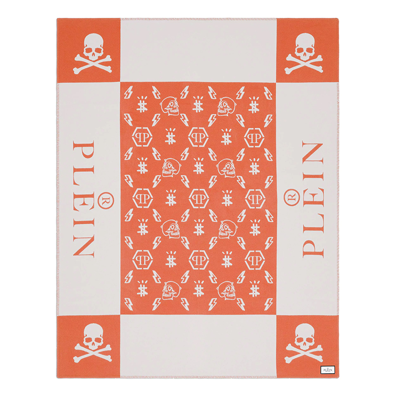 Плед Philipp Plein Plaid Cashmere Skull Orange Оранжевый Белый в Кирове | Loft Concept 