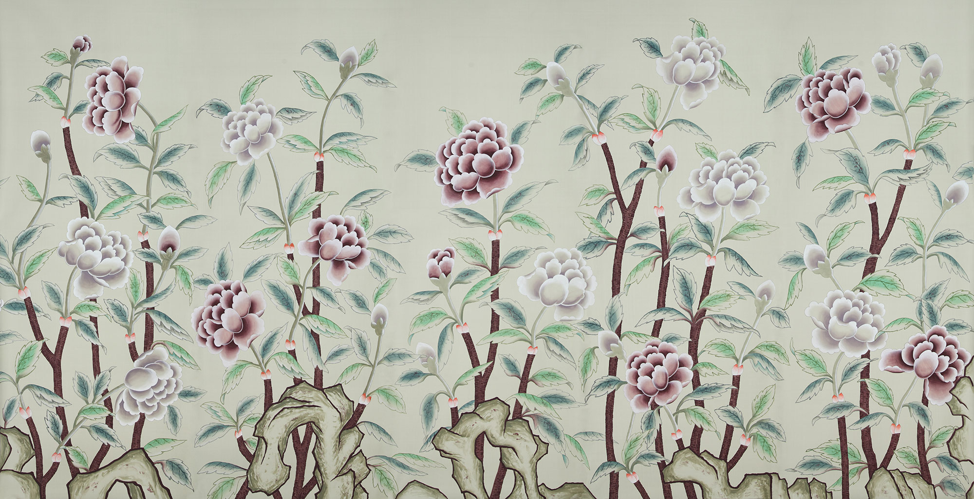 Обои ручная роспись Korean Peony Special Colourway on Icefield dyed silk Обои ручная роспись Korean Peony Special Colourway on Icefield dyed silk - постер Loft-Concept в Кирове
