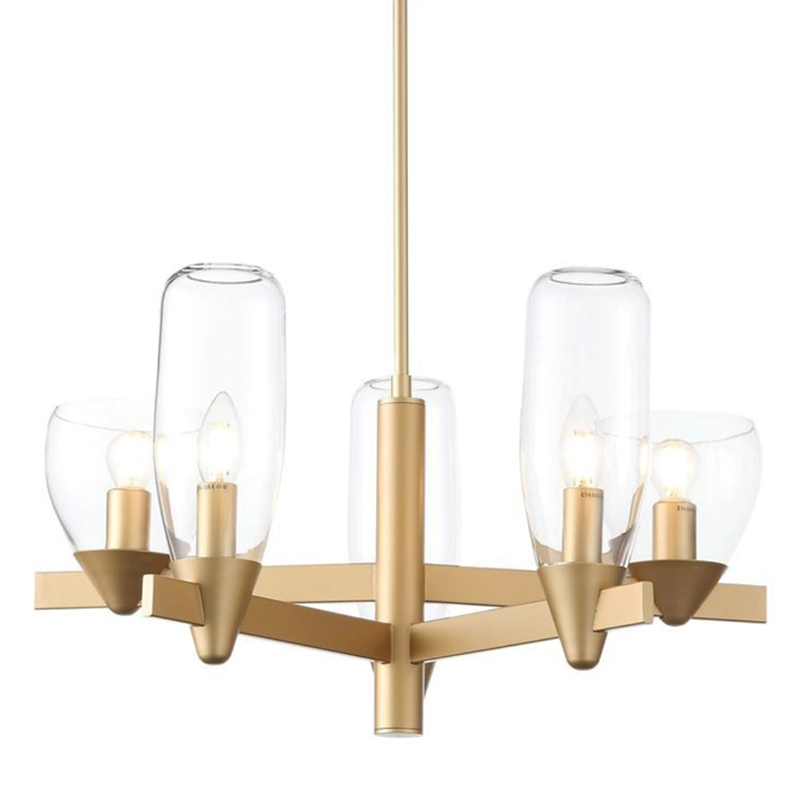 Люстра Houston 5 lamps матовое золото Прозрачное Стекло Люстра Houston 5 lamps матовое золото Прозрачное Стекло в Кирове | Loft Concept
