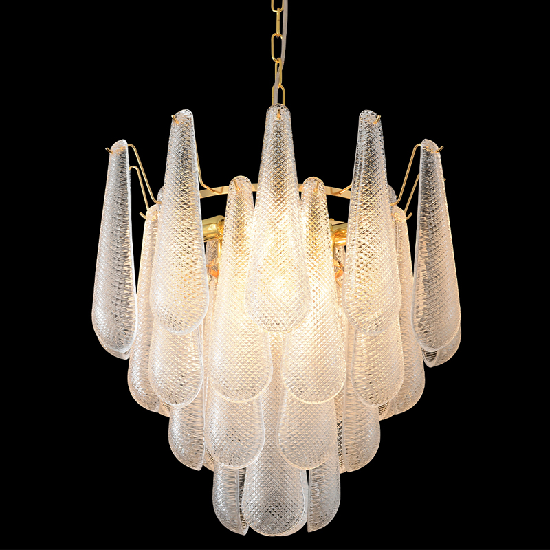 Люстра подвесная с подвесками из рифленного стекла в форме капель Textured Glass Chandelier Прозрачный Золотой Люстра подвесная с подвесками из рифленного стекла в форме капель Textured Glass Chandelier Прозрачный Золотой в Кирове | Loft Concept