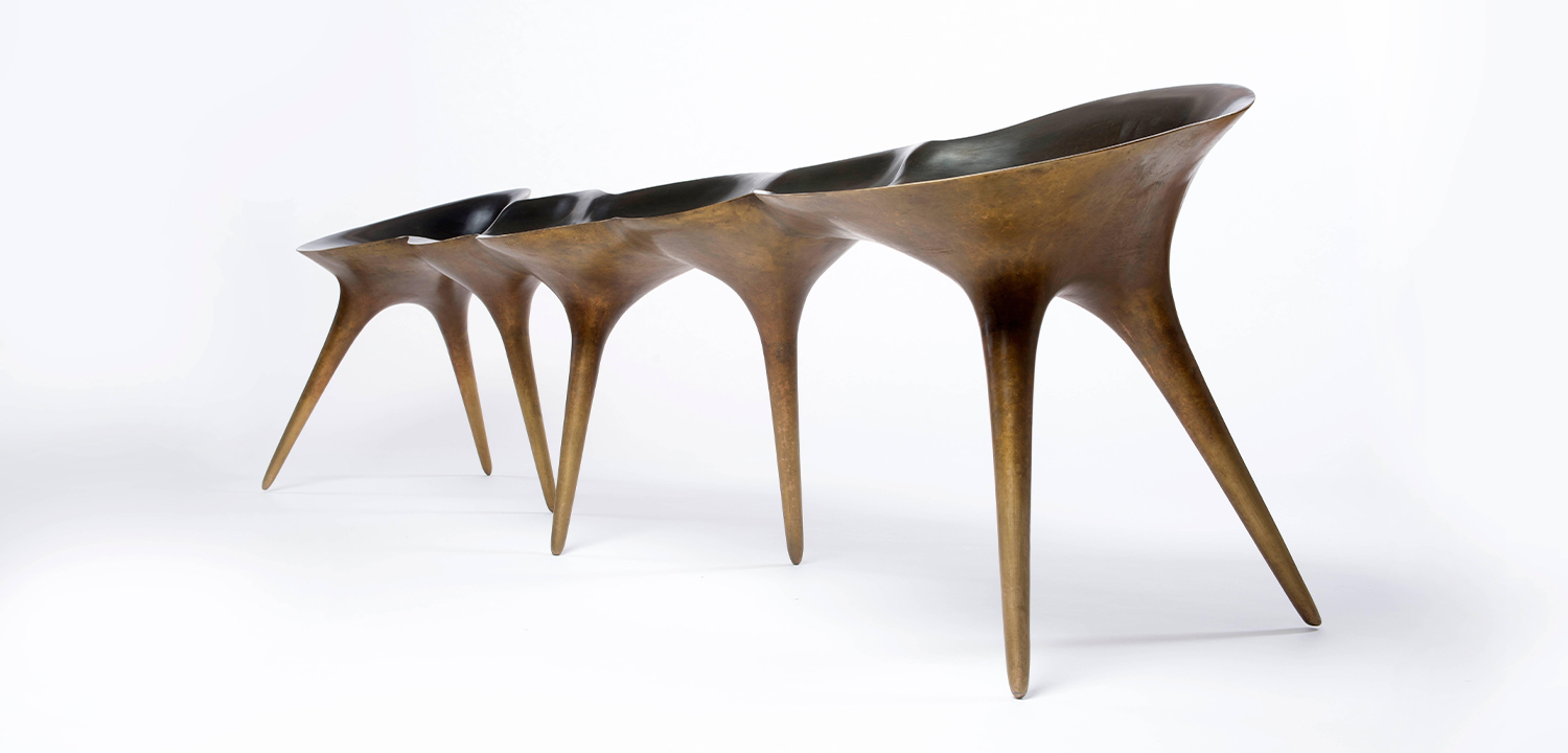 Банкетка Дизайнерская Molecule Bench in Cast Bronze дизайн Timothy Schreiber бронза - фото №1