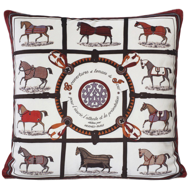 Декоративная подушка Hermes Horse 73 Белый Коричневый Декоративная подушка Hermes Horse 73 Белый Коричневый в Кирове | Loft Concept