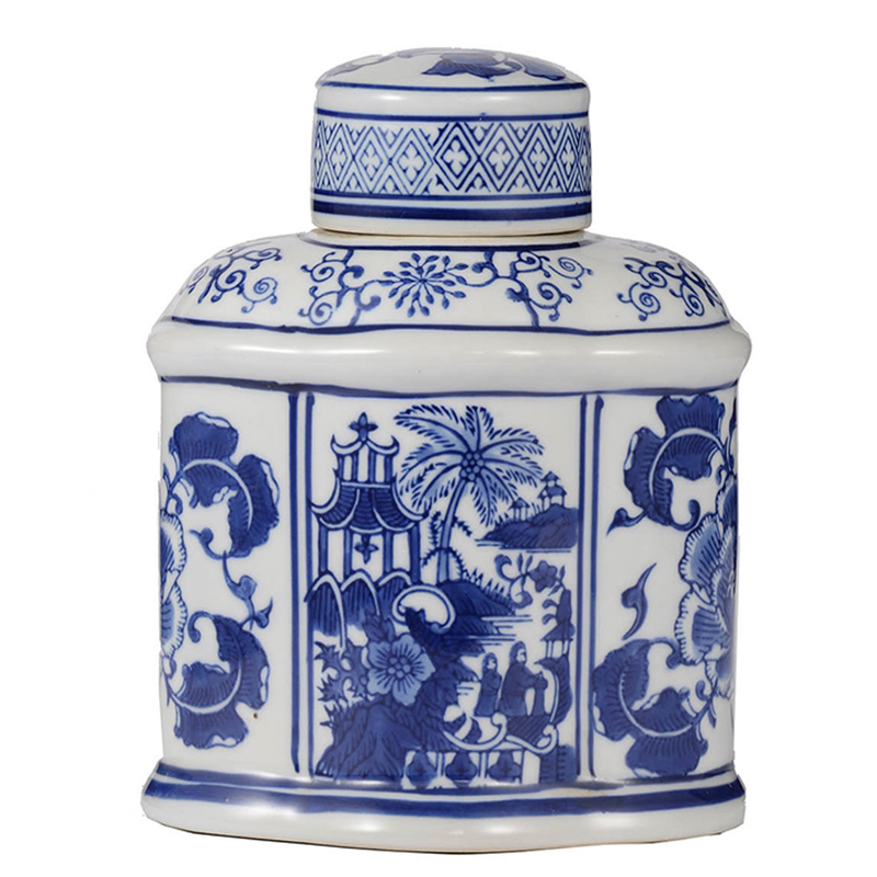 Ваза с крышкой Oriental Pattern Vase Синий Белый Ваза с крышкой Oriental Pattern Vase Синий Белый в Кирове | Loft Concept