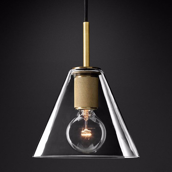 Подвесной светильник RH Utilitaire Funnel Pendant Brass Латунь Прозрачное Стекло в Кирове | Loft Concept 