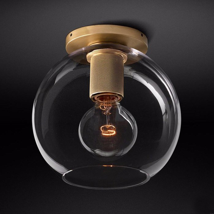 Потолочный светильник RH Utilitaire Globe Shade Flushmount Brass Прозрачное Стекло Латунь Потолочный светильник RH Utilitaire Globe Shade Flushmount Brass Прозрачное Стекло Латунь в Кирове | Loft Concept