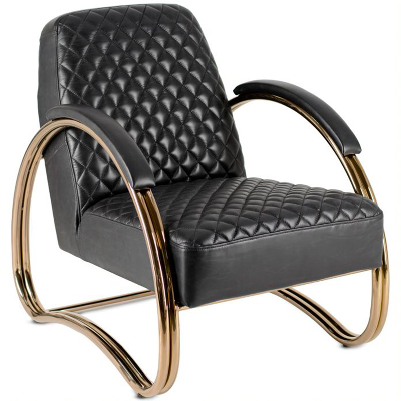 Кресло Hodges Armchair black leather Черный Розовое золото Кресло Hodges Armchair black leather Черный Розовое золото в Кирове | Loft Concept