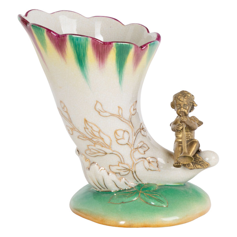 Ваза из фарфора с бронзовой фигуркой ангела Eden Garden porcelain and bronze Зеленый Бронза Белый в Кирове | Loft Concept 