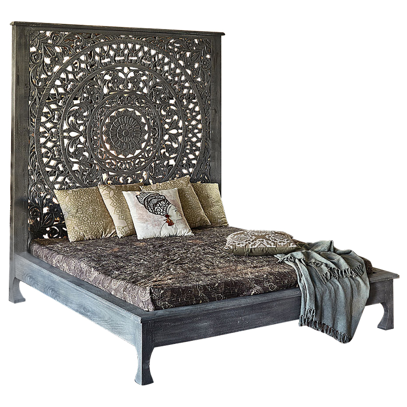 Кровать Indian Antique White Furniture Sarita Bed серый Серый Кровать Indian Antique White Furniture Sarita Bed серый Серый в Кирове | Loft Concept