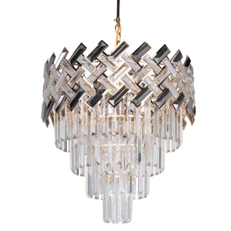 Люстра многоярусная с переплетенными металлическими элементами черного и золотого цвета и прозрачными хрустальными подвесками Empire Chandelier Crystal Золотой Прозрачный Черный в Кирове | Loft Concept 