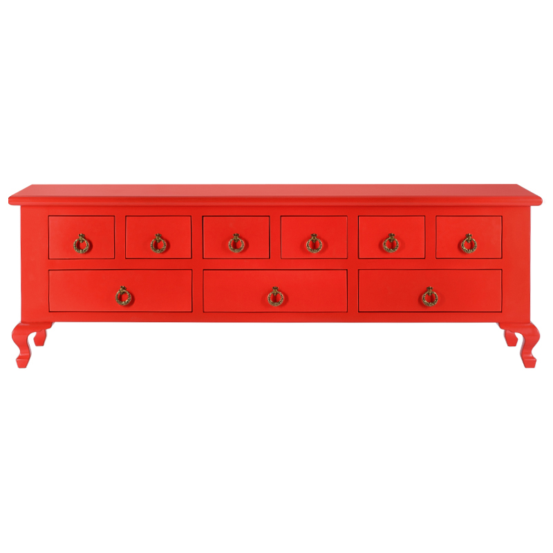 Комод длинный в стиле Шинуазри 9 ящиков Chinese Deep Red Красный Красный Комод длинный в стиле Шинуазри 9 ящиков Chinese Deep Red Красный Красный в Кирове | Loft Concept