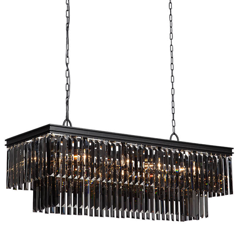 Люстра Odeon Gray glass Rectangular Chandelier Black iron стекло Смок длина 120 Черный матовый Люстра Odeon Gray glass Rectangular Chandelier Black iron стекло Смок длина 120 Черный матовый в Кирове | Loft Concept