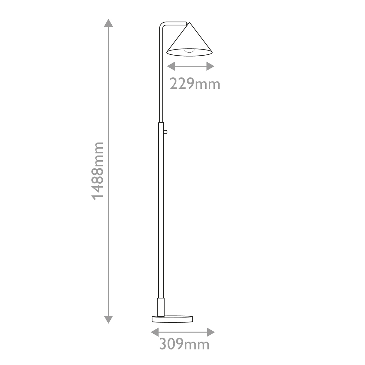 Торшер золотого цвета с плафоном в форме конуса и тонкой высокой стойкой на круглом основании Alora Mood в Кирове