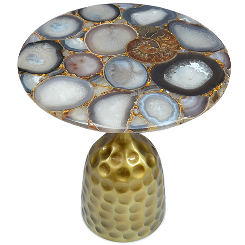 Приставной стол Cluster Surface Beige Agate Side Table Бежево-серый Латунь Коричневый Серый Приставной стол Cluster Surface Beige Agate Side Table Бежево-серый Латунь Коричневый Серый в Кирове | Loft Concept