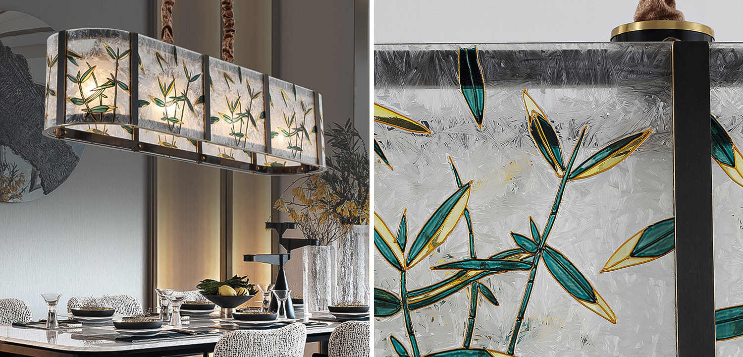 Люстра для ресторана - витраж Бамбук Glass bamboo Chandelier - фото